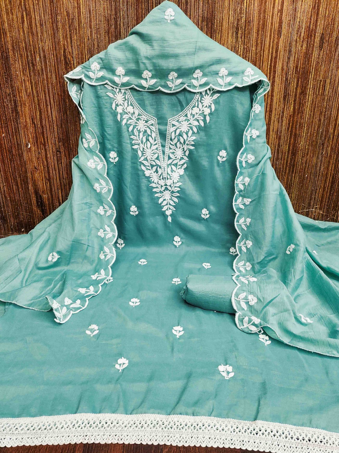 

KALINI Embroidered Unstitched Dress Material, Turquoise blue