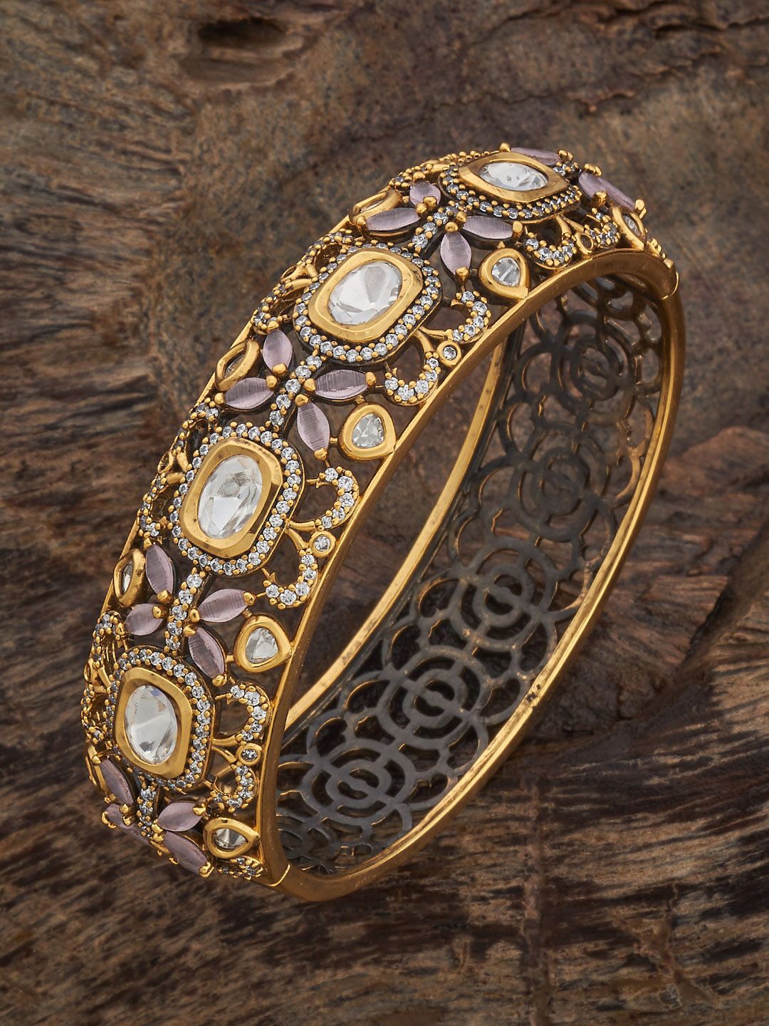 

Kushal's Fashion Jewellery Women Pink Victorian-Plated Kundan Kada Bangle, Gold