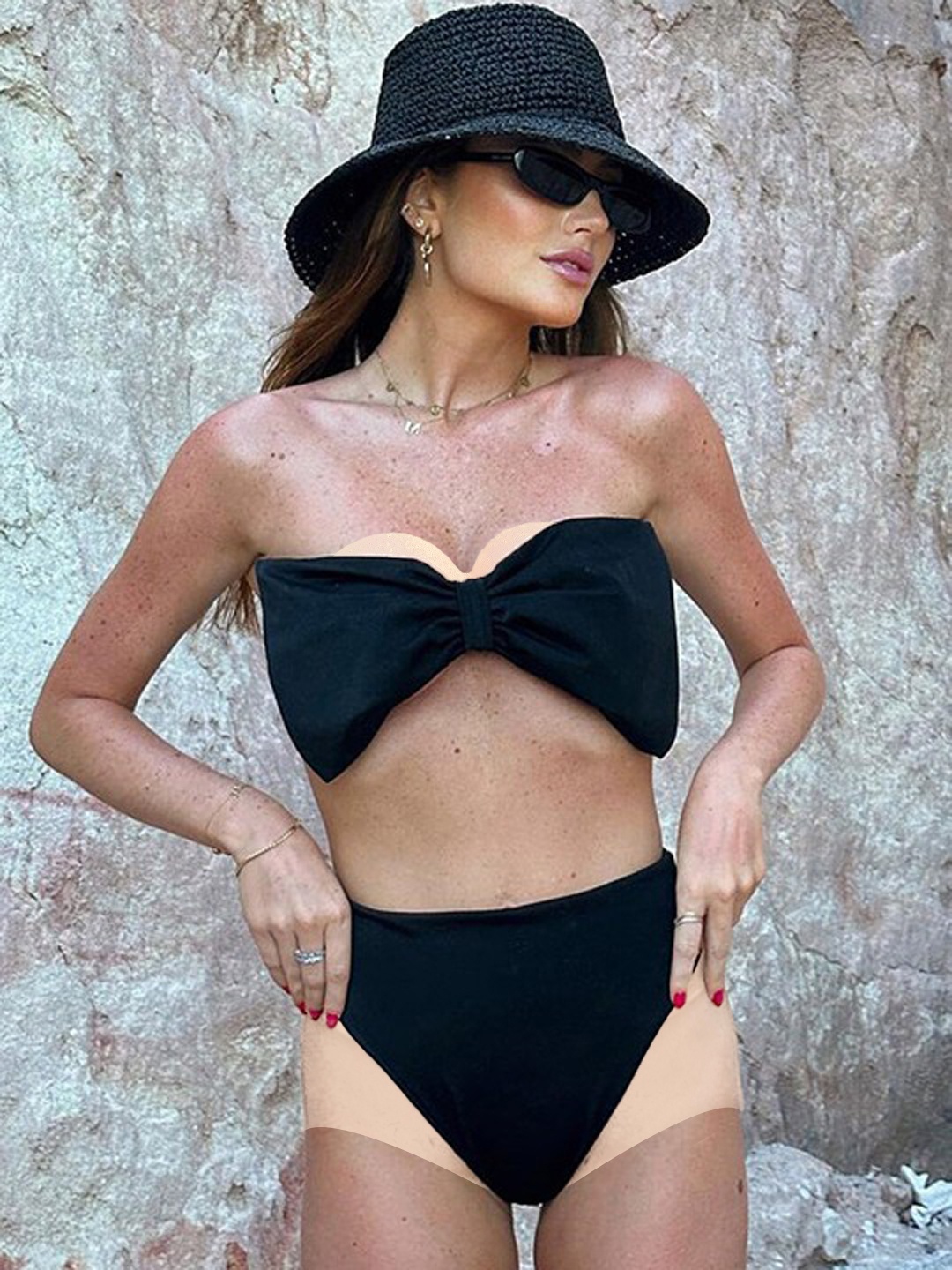 

VAGHBHATT Swimwear Bow Bikini Set, Black
