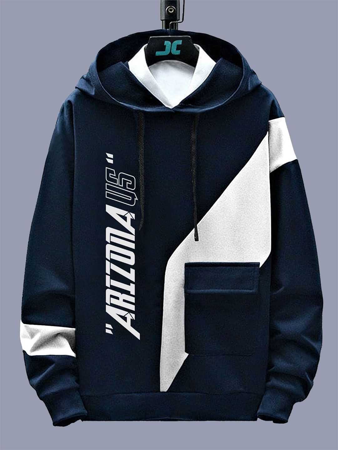 

JUMPCUTS Men Printed Hooded Sweatshirt, Navy blue