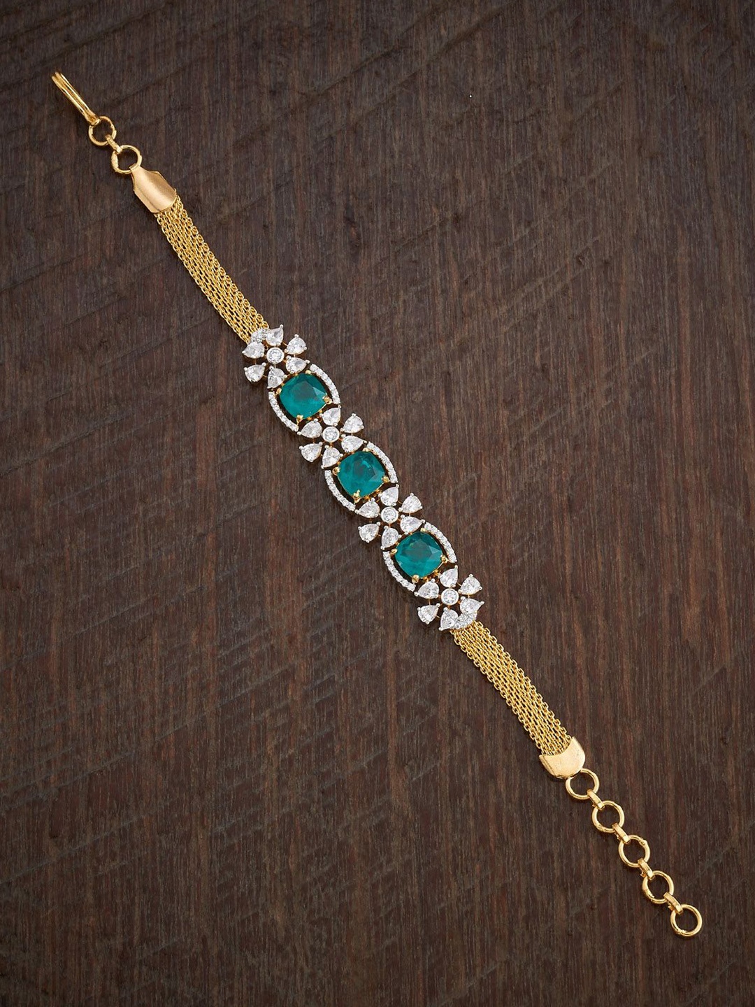 

Kushal's Fashion Jewellery Women Green Cubic Zirconia Gold-Plated Link Bracelet