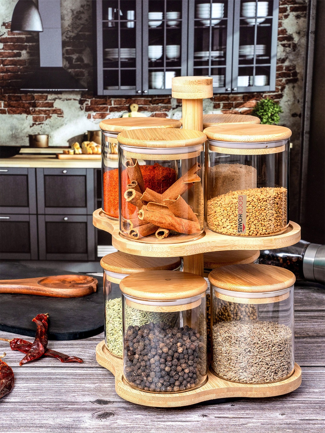 

Glass 8 pcs Rotating Spice Jar Set, Transparent