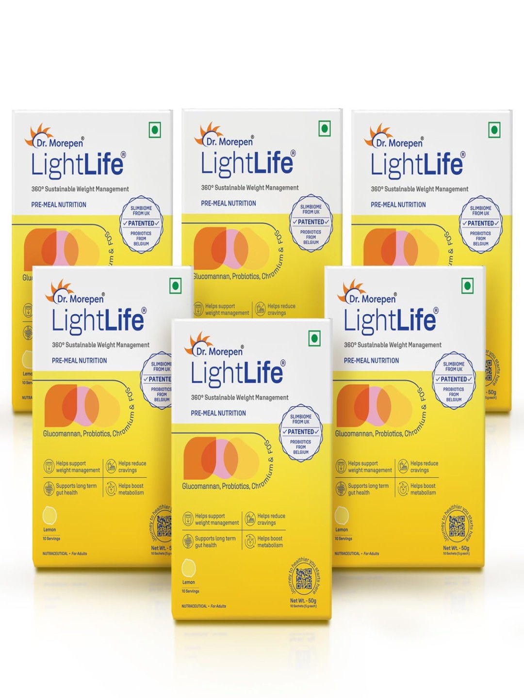

Dr. Morepen Set Of 6 LightLife Pre-Meal Nutrition Mix - Lemon - 10 Sachets Each, Yellow