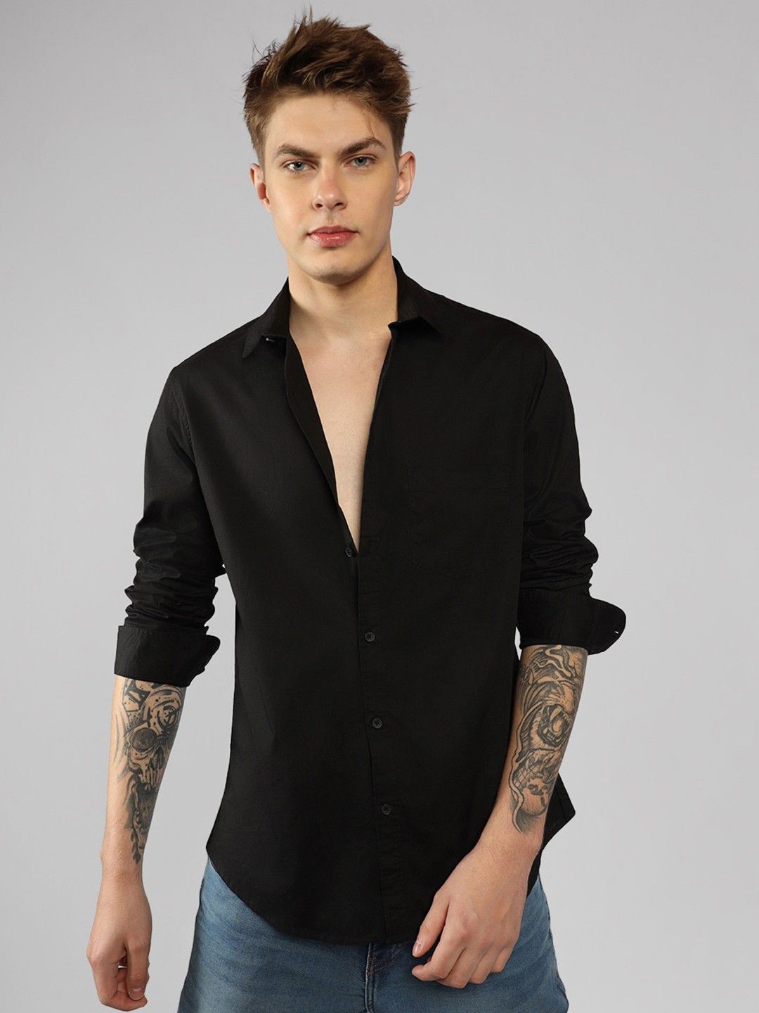 

WHY SO FAB Men Semi Sheer Casual Shirt, Black