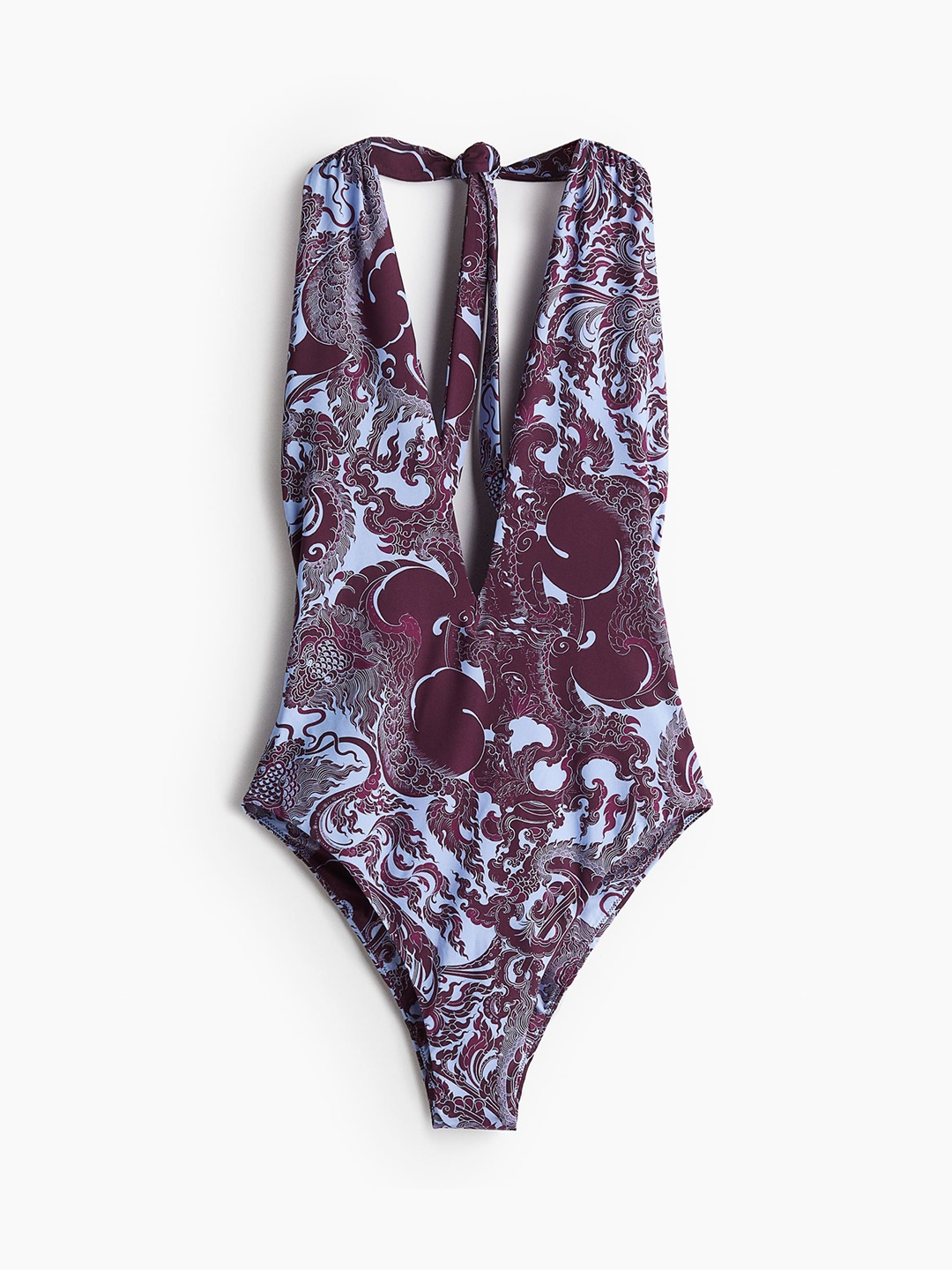 

H&M Patterned Halterneck Swimsuit, Maroon