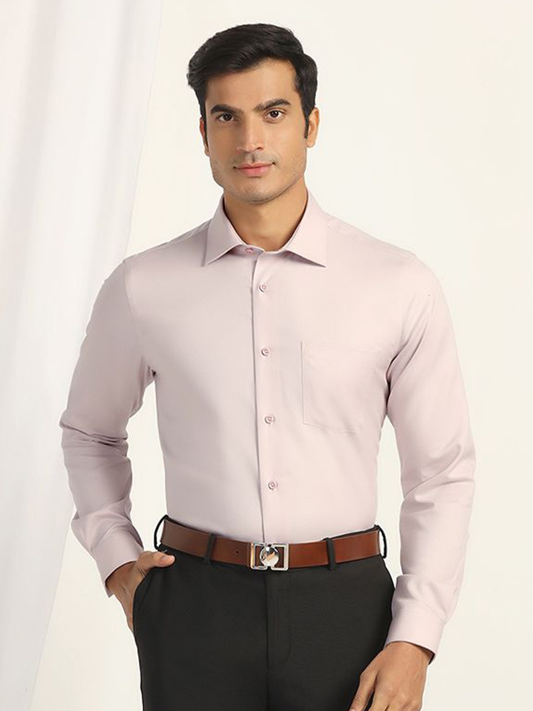 

Blackberrys Men India Slim Fit Spread Collar Textured Cotton Casual Shirt, Pink
