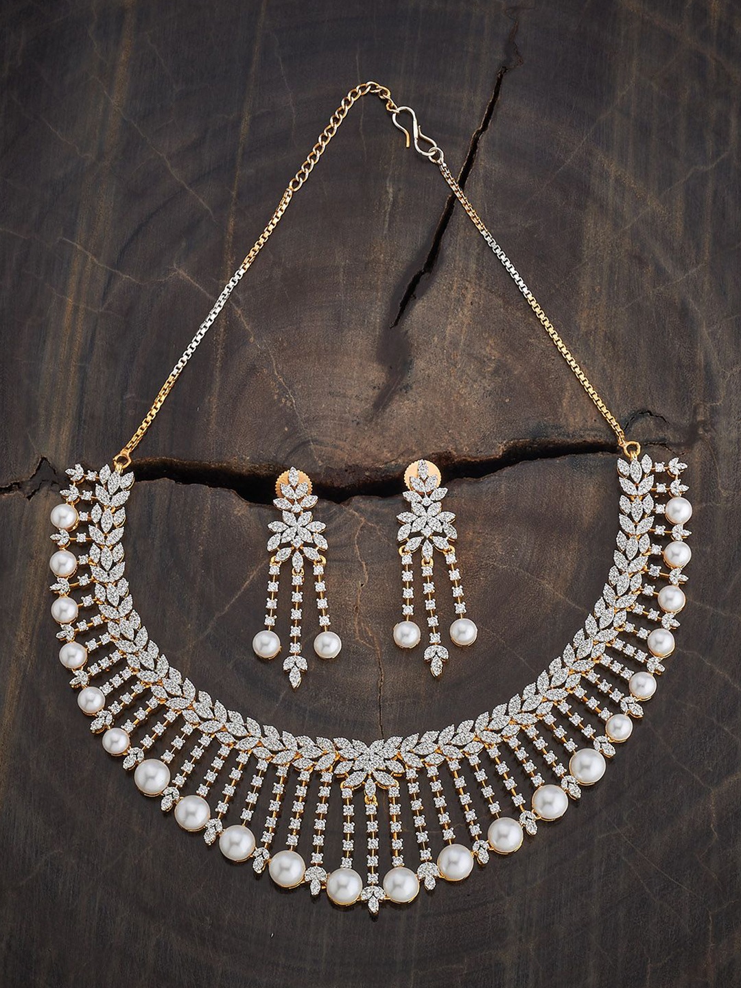 

Kushal's Fashion Jewellery White Rhodium Gold-Plated Zirconia-Studded Jewellery Set, Silver