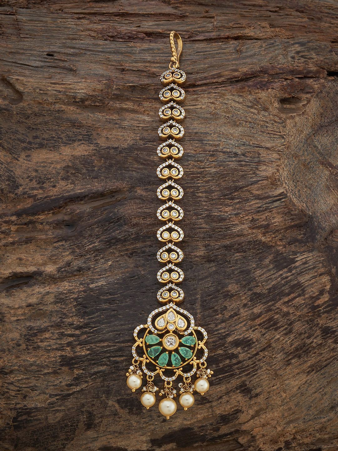 

Kushal's Fashion Jewellery Mint Victorian-Plated Kundan Studded Maang Tikka, Gold