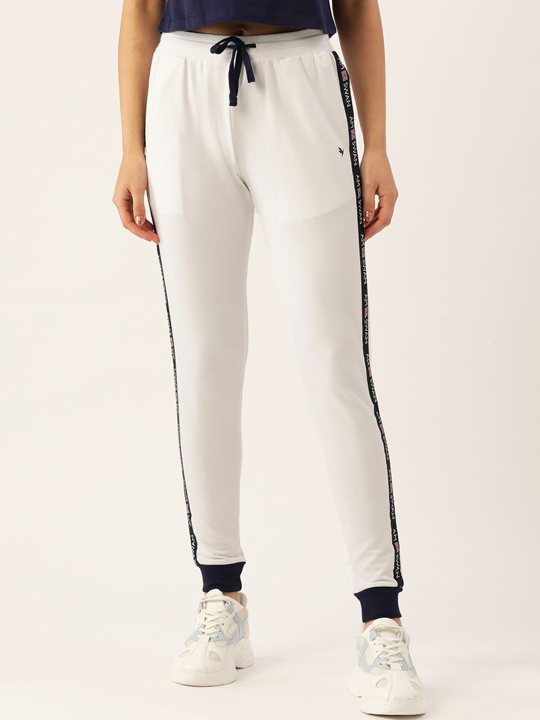 

AMSWAN Women Printed Cotton Mid Rise Joggers, White