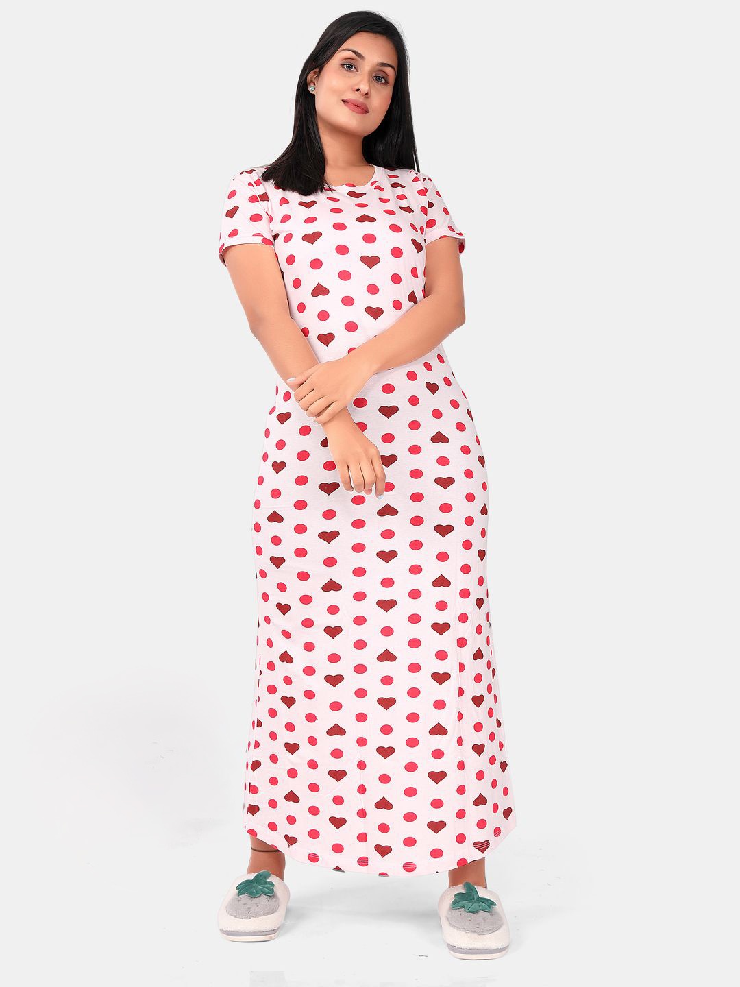 

SWEET MOON Geometric Printed Round Neck Midi Sweat Nightdress, White
