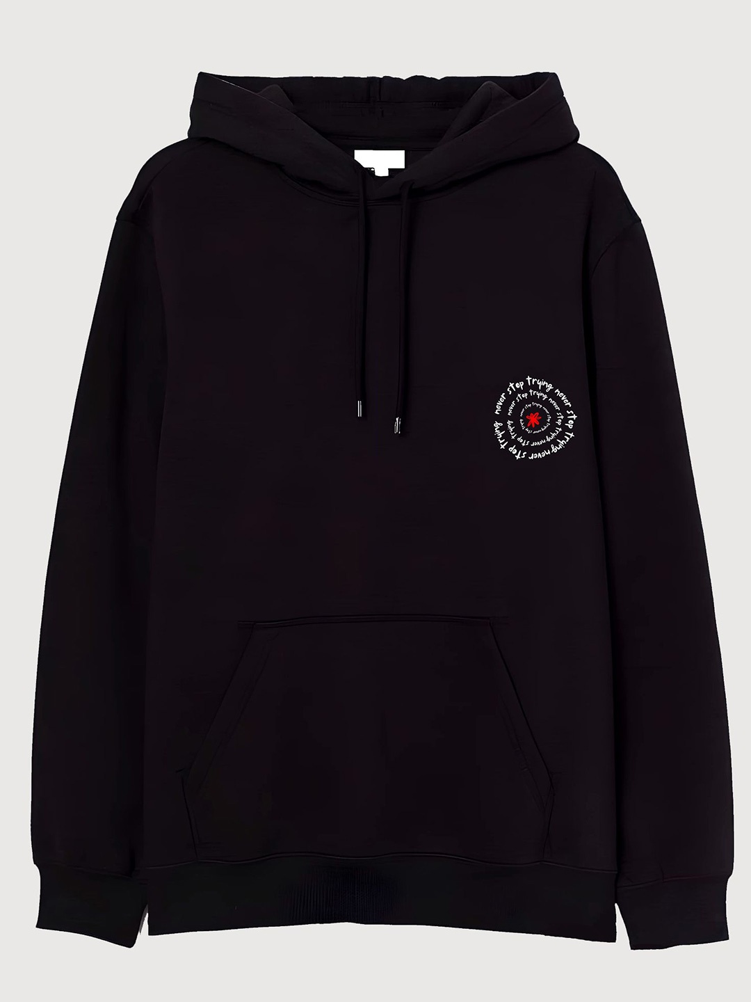 

TheBTclub Men Printed Hooded Sweatshirt NEVER_STOP_TRYING_HOODED_XXS, Black