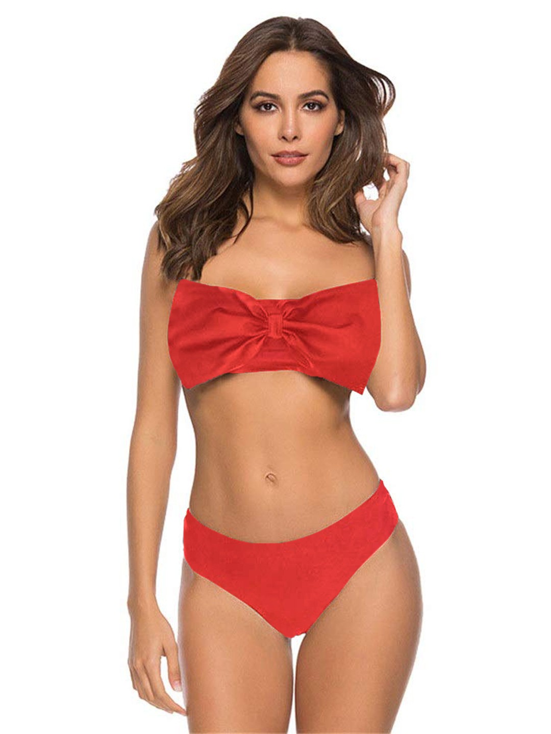 

KRENOZ Strapless Bow Knot LingerieSet BK-26-RED-A6