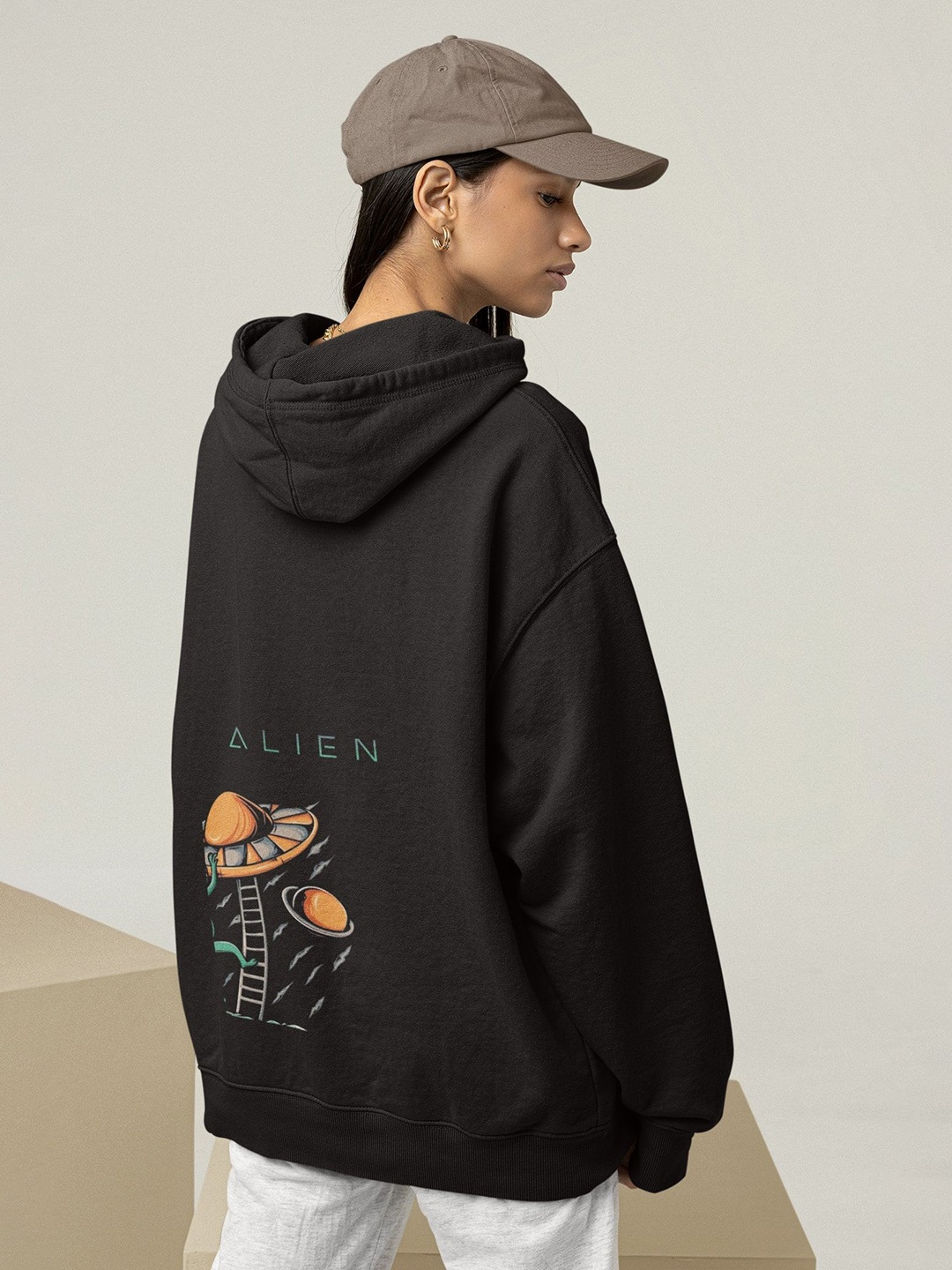 

TheBTclub Women Lets Go To The Space Hooded Sweatshirt, Black