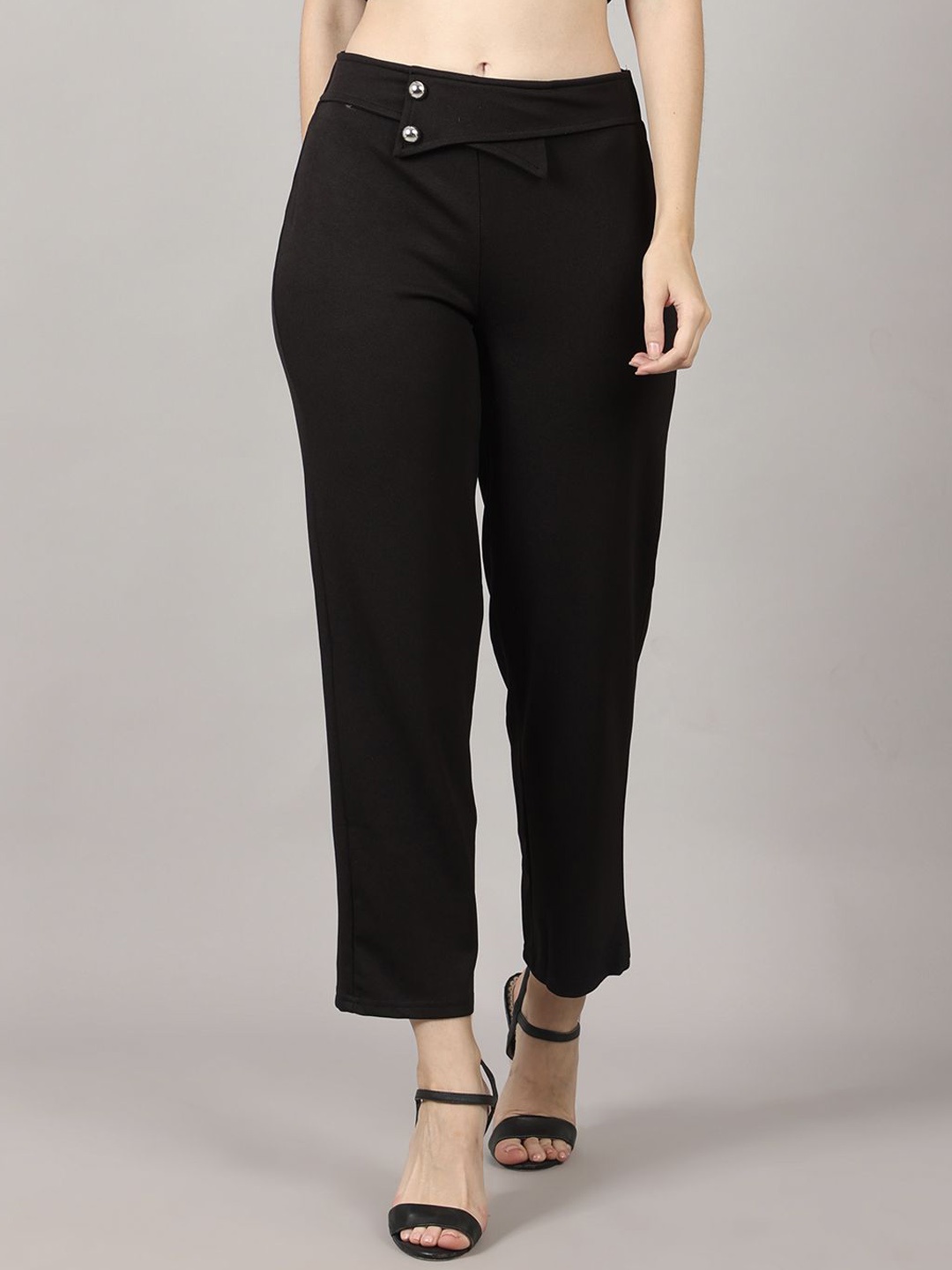 

PRIDEWEAR Women Comfort High-Rise Wrinkle Free Trousers, Black