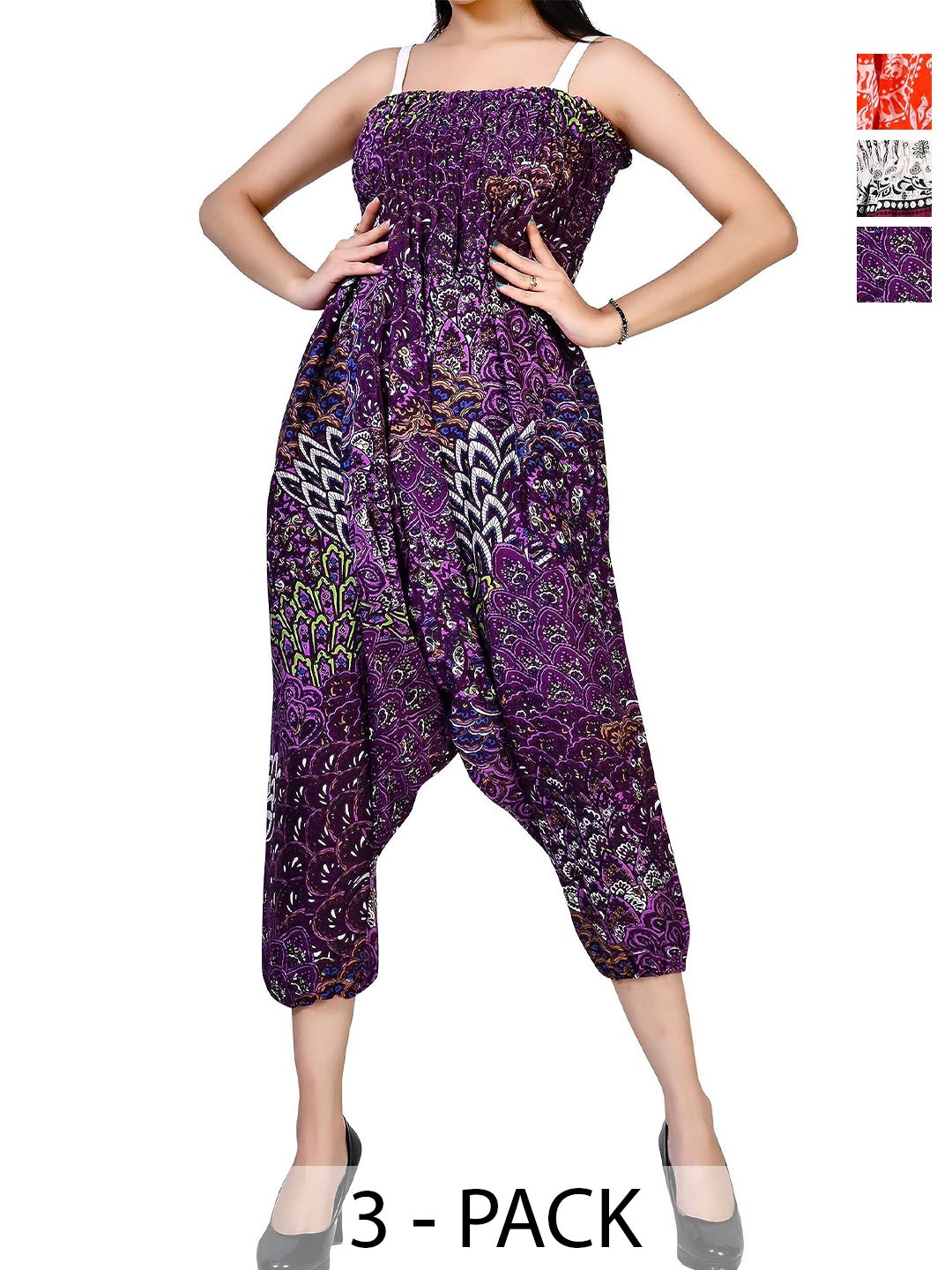 

NarNari Women Pack Of 3 Printed Harem Pants, Purple
