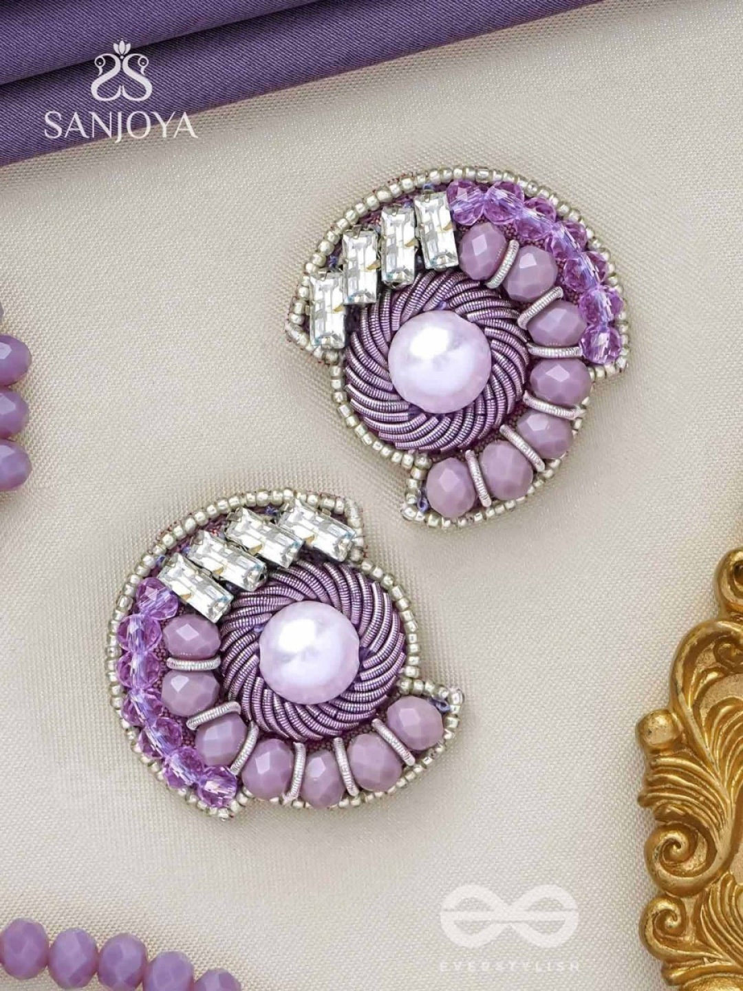 

EVERSTYLISH Sanjoya Pearl, Beads & Stone Embroidered Earrings, Multi