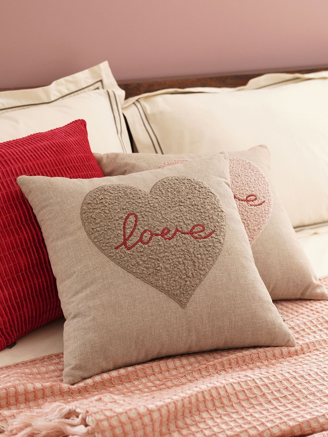 

Pure Home and Living Beige & Red Square Cushion Covers