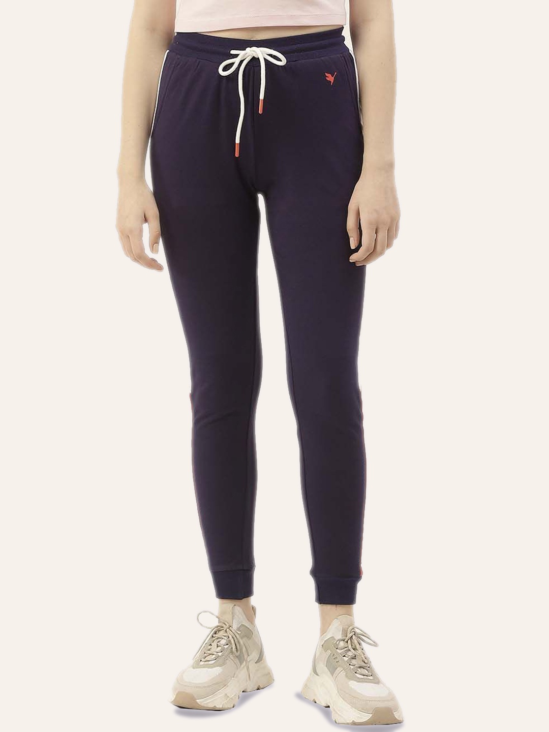 

AMSWAN Women Cotton Mid Rise Track Pant, Navy blue