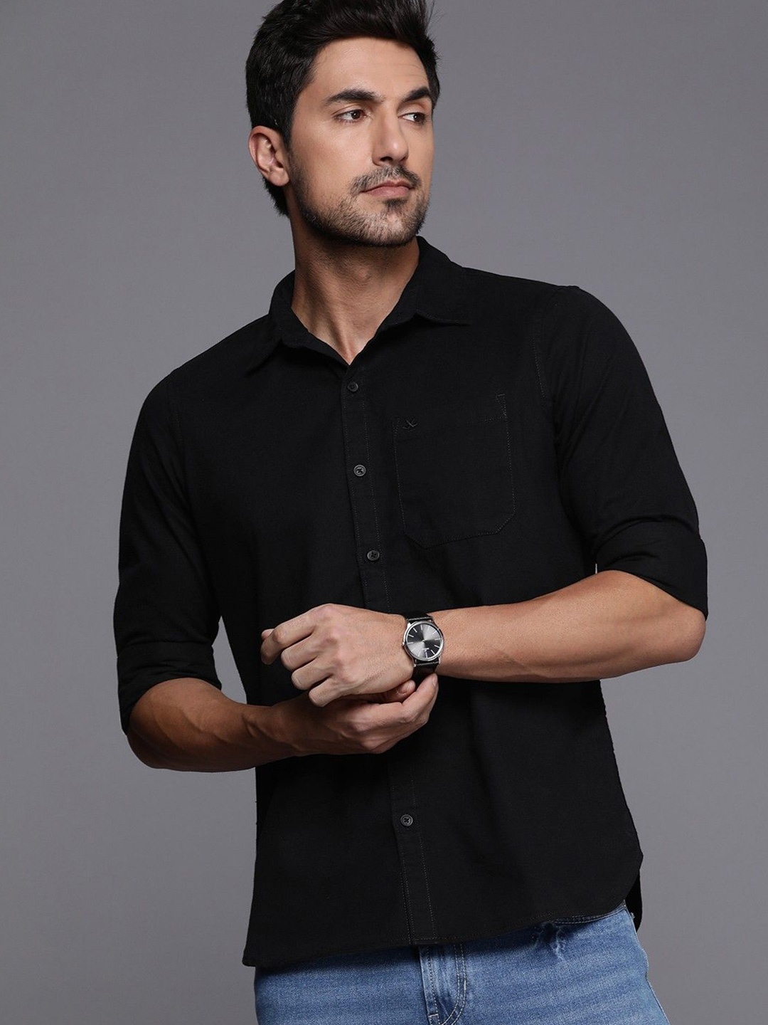 

NANCHI Men Semi Sheer Casual Shirt, Black