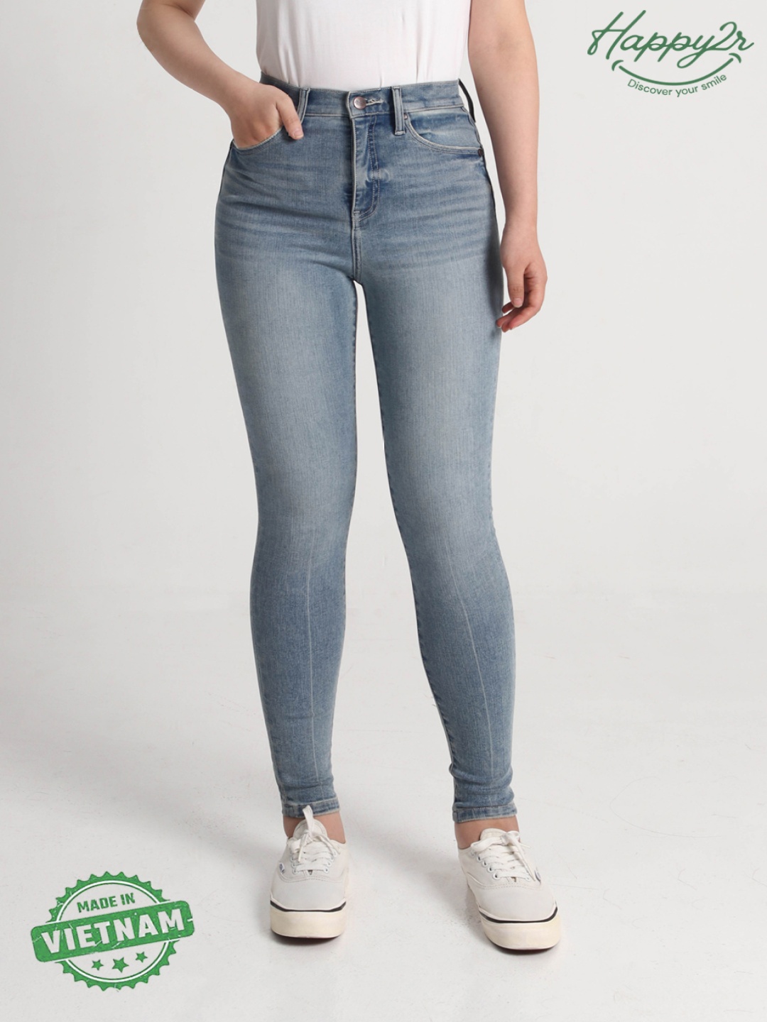 

Happy2r Women Skinny Fit Low Distress Light Fade Jeans, Blue
