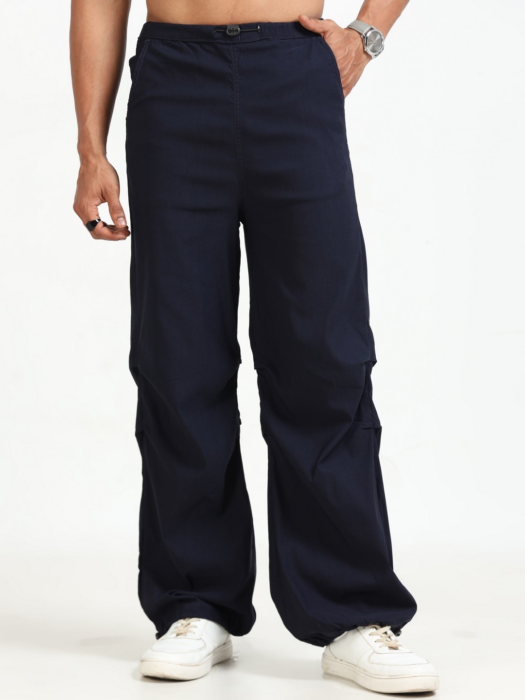 

NEVER NEUD Men Loose Fit Oversized Baggy Parachute Trousers, Navy blue