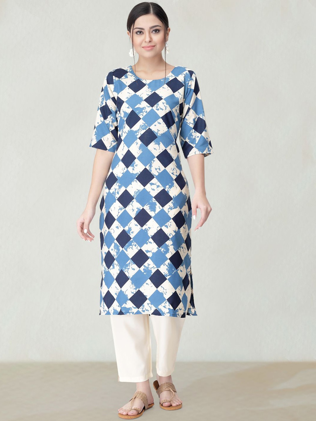 

Moda Rapido Geometric Printed Round Neck Straight Kurta, White