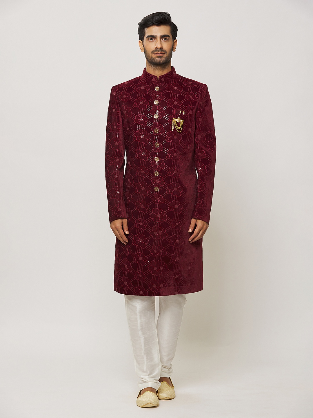 

Aryavir Malhotra Embroidery Sherwani Set, Maroon