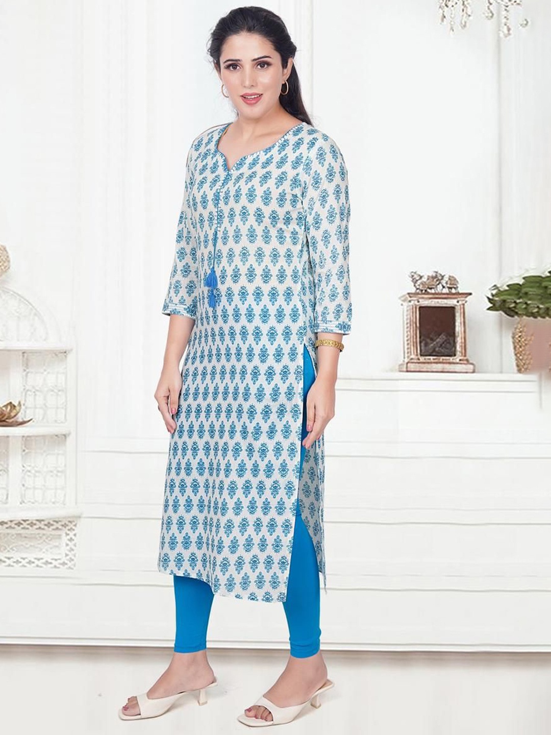 

KRITHA Cotton Ethnic Motifs Printed Kurta, White