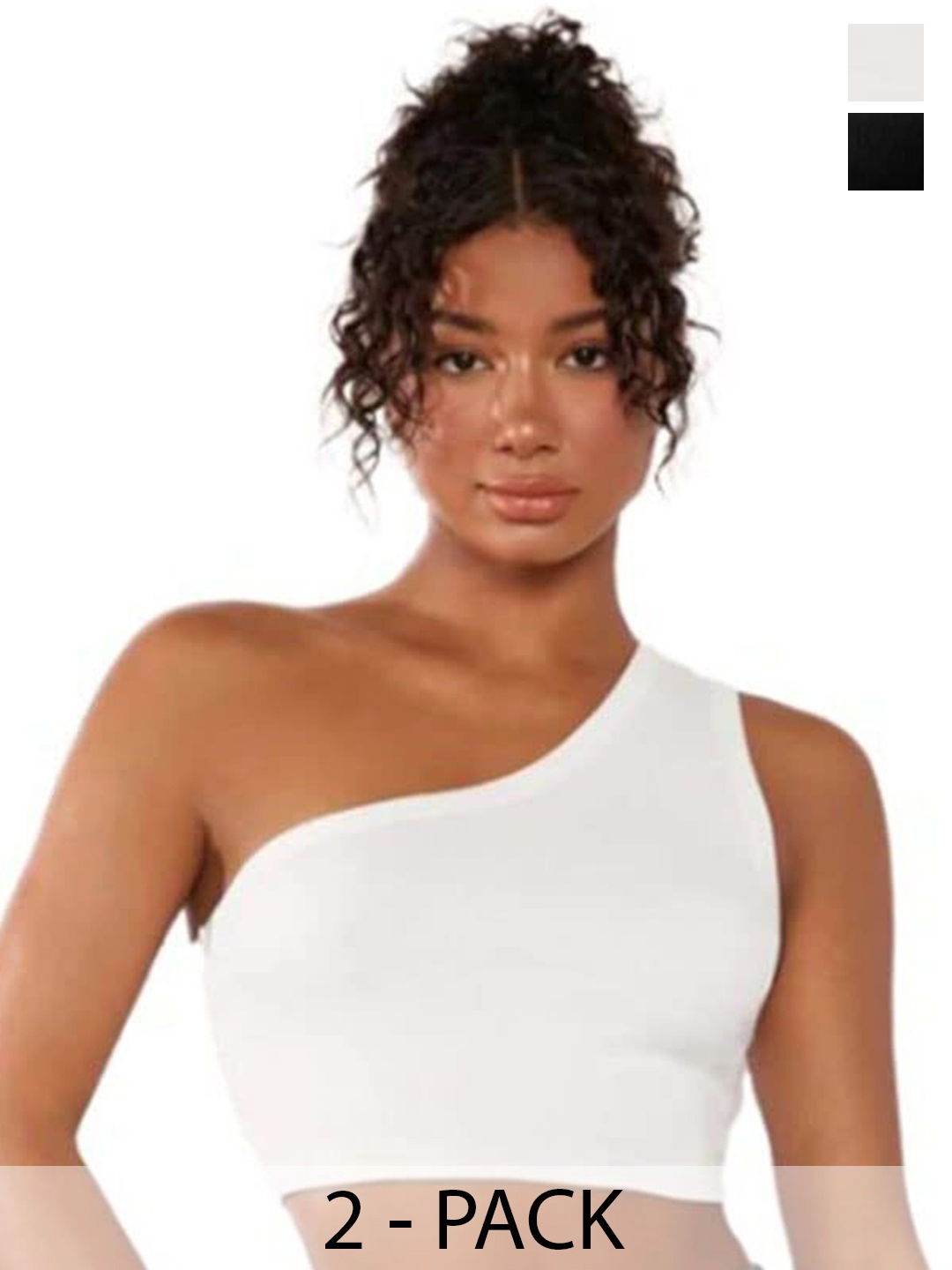 

SRISARAS Women Pack Of 2 One Shoulder Fitted Crop Top, Black