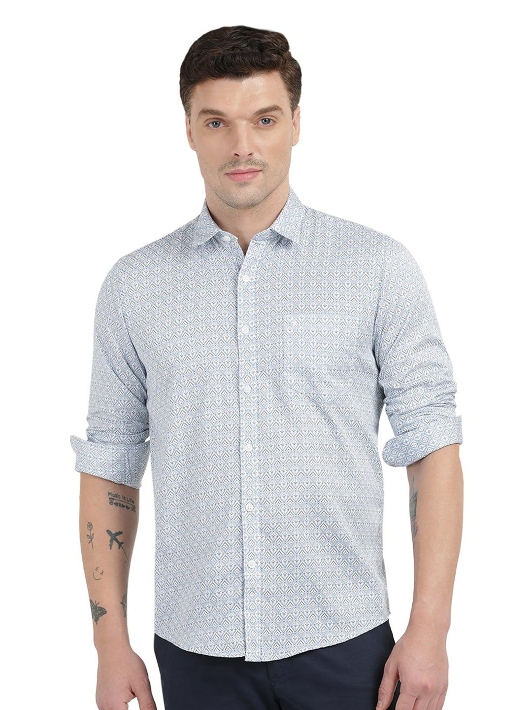 

Clarke Gable Men Trim Slim Fit Opaque Printed Casual Shirt, White