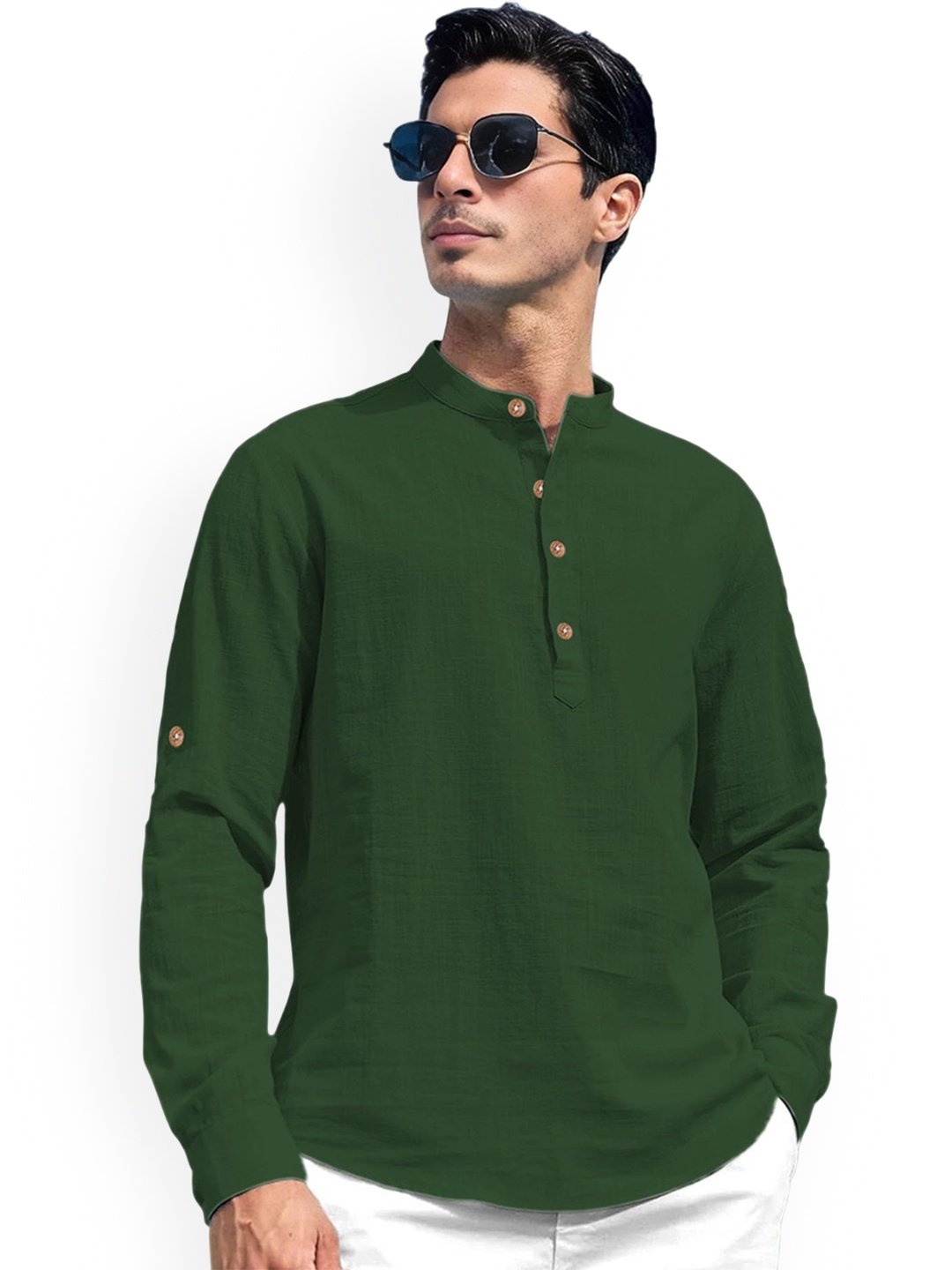 

Vida Loca Band Collar Pure Cotton Straight Kurta, Olive