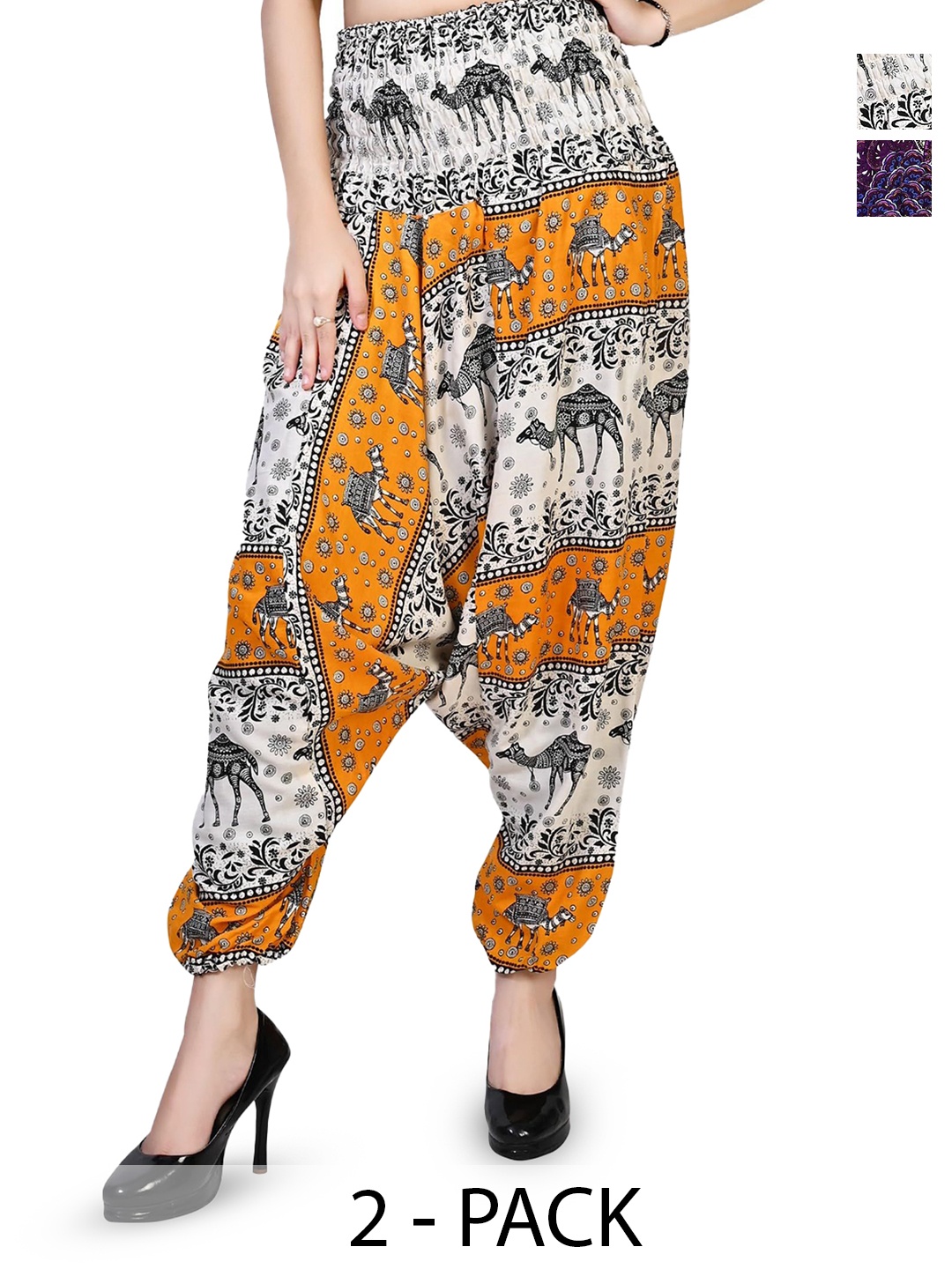 

NarNari Women Pack Of 2 Printed Harem Pants, Yellow