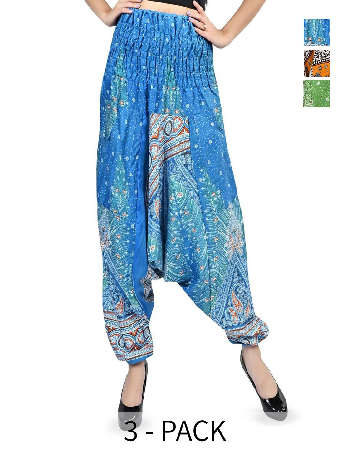 

NarNari Women Pack Of 3 High-Rise Printed Harem Pants, Blue