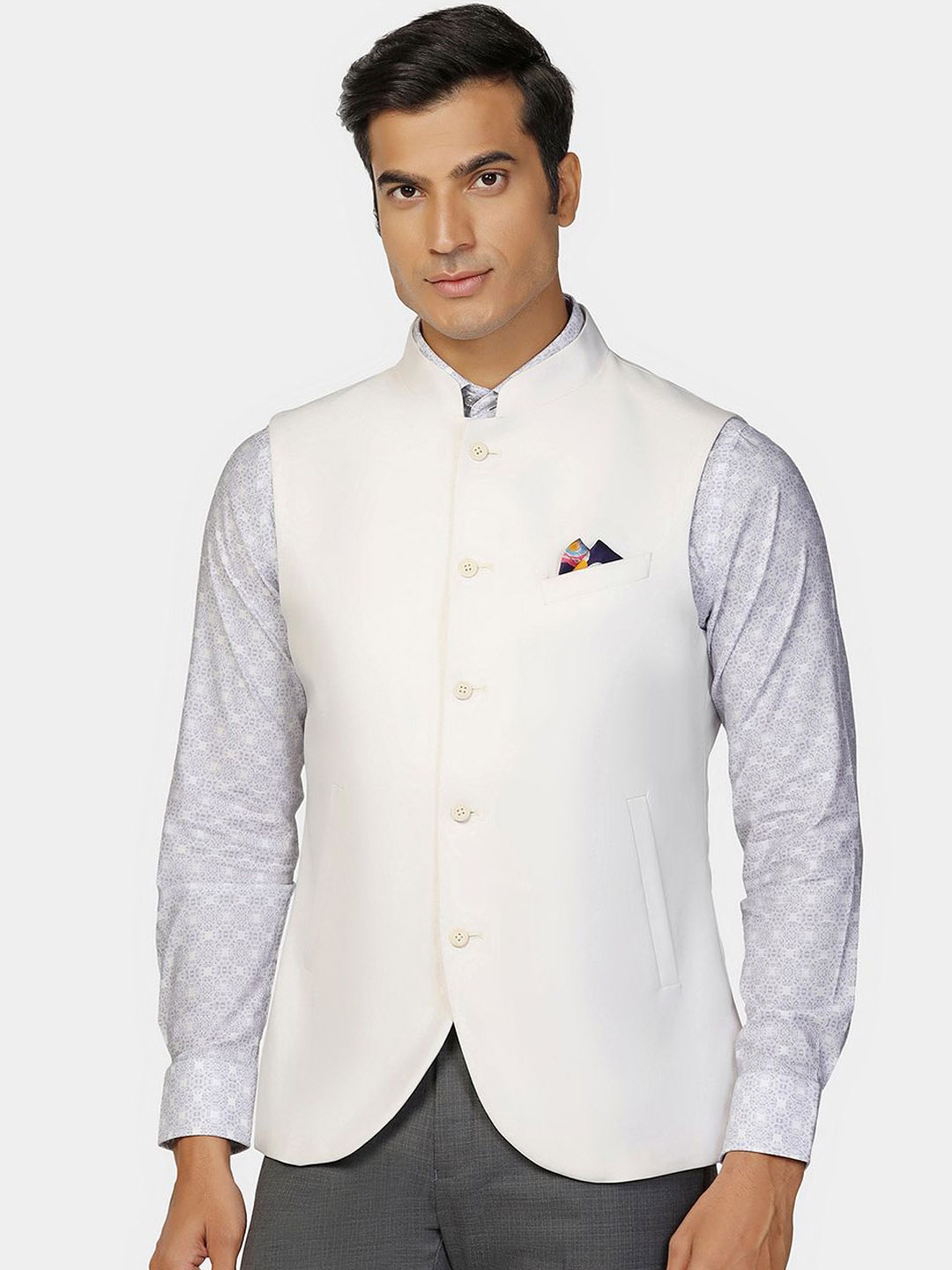 

Blackberrys Mandarin Collar Nehru Jacket, White