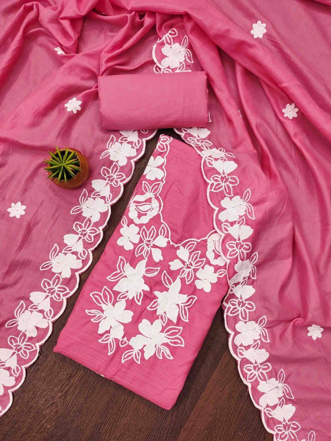 

KALINI Embroidered Unstitched Dress Material, Pink