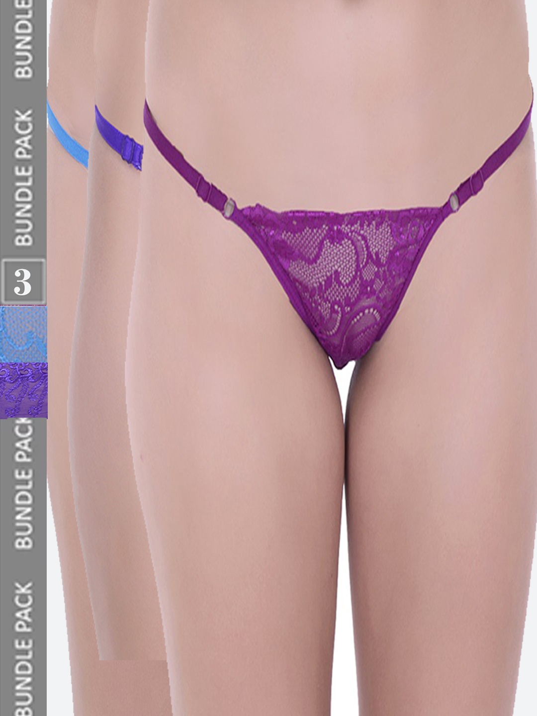 

Fleurt Women Pack Of 3 Assorted Lace Thongs Briefs