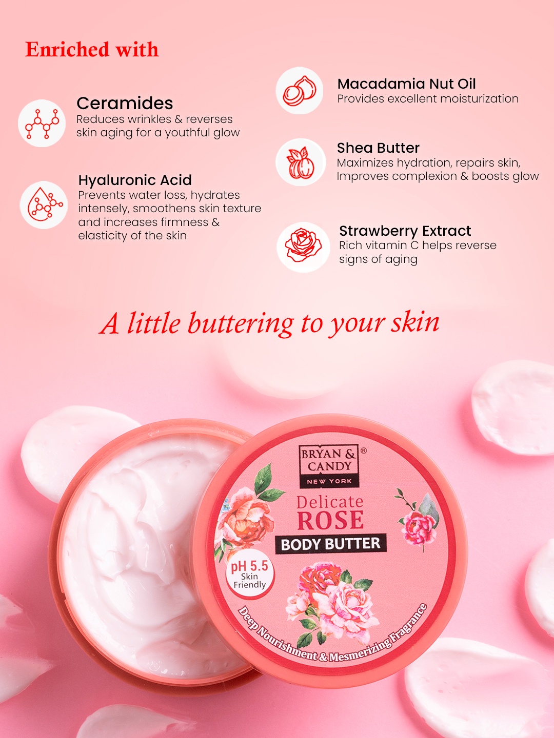 

BRYAN & CANDY NEW YORK Strawberry ( pH 5.5) Body Butter- 100 g, Pink