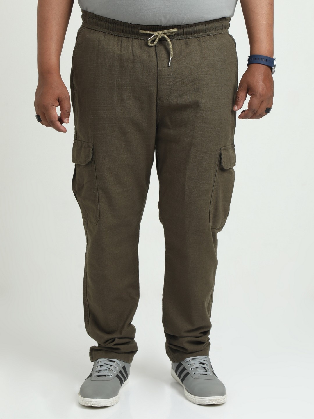 

NEVER NEUD Men Plus Size Relaxed Lazy Linen Cargos Trousers, Olive