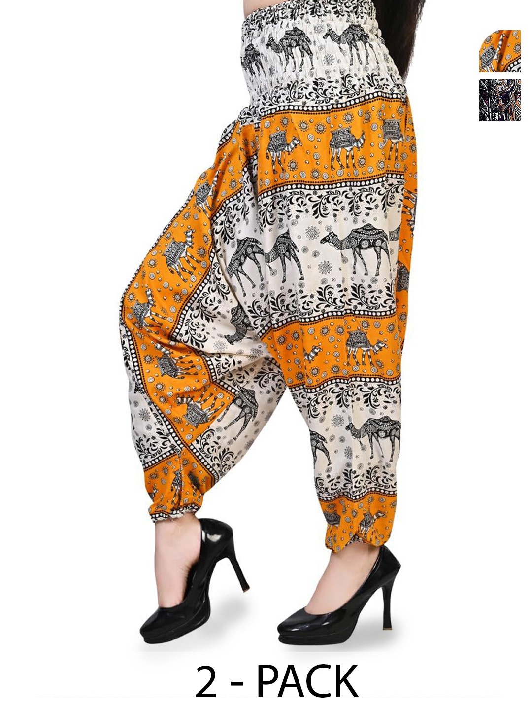 

NarNari Women Pack Of 2 Printed Mid-Rise Harem Pants, White