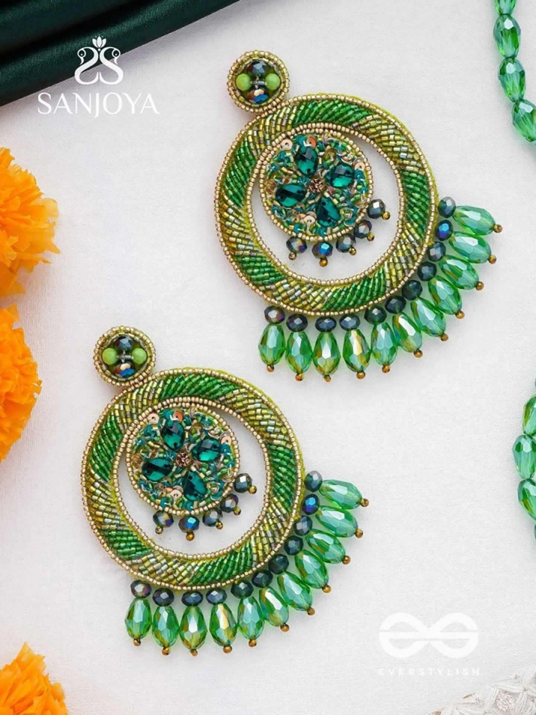

EVERSTYLISH Sanjoya Stones & Glass Drops Embroidered Earrings, Multi