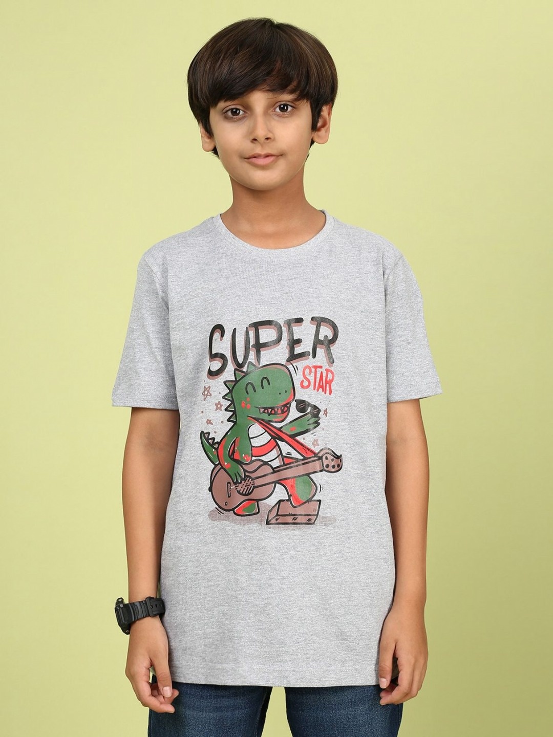 

YK Boys Graphic Printed Round Neck Cotton Relaxed Fit T-shirt, Grey