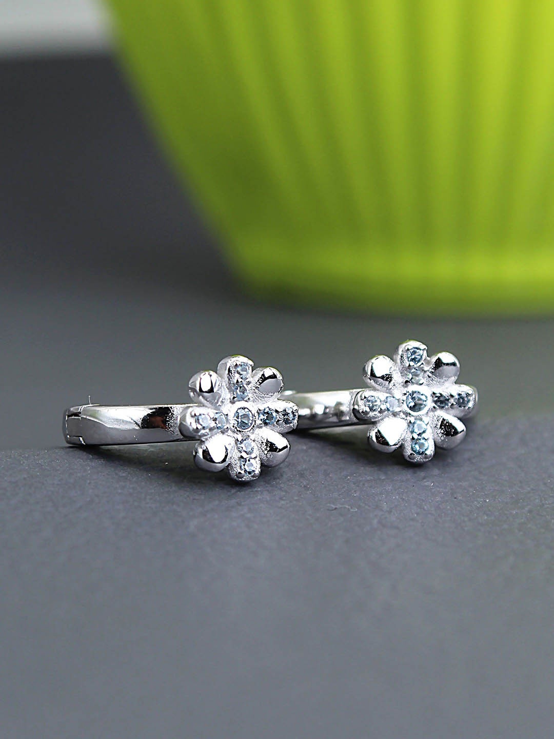 

DEVASHREE Floral Hoop Earrings, Sea green