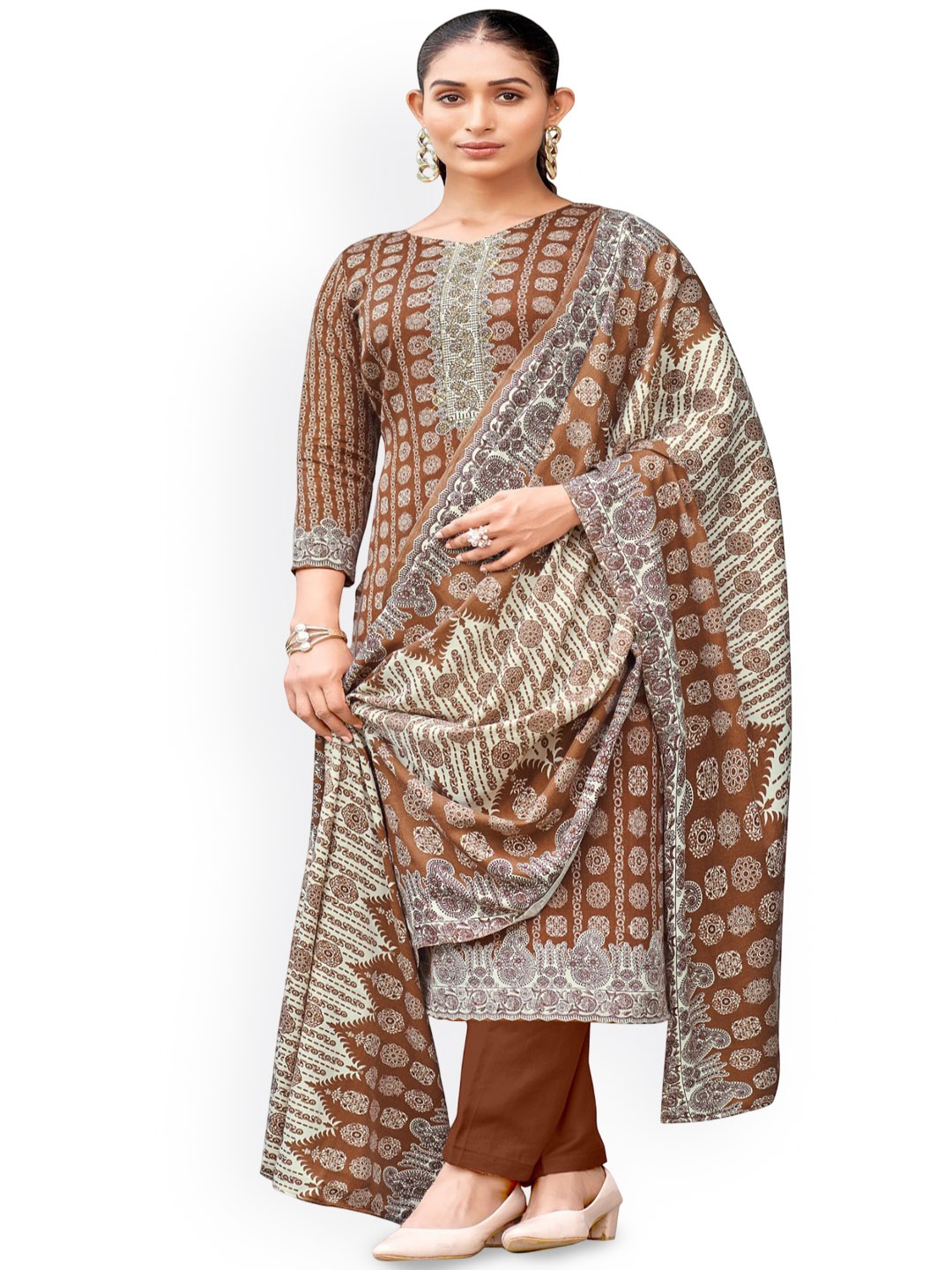 

DRAVINAM Trends Printed Unstitched Dress Material, Brown