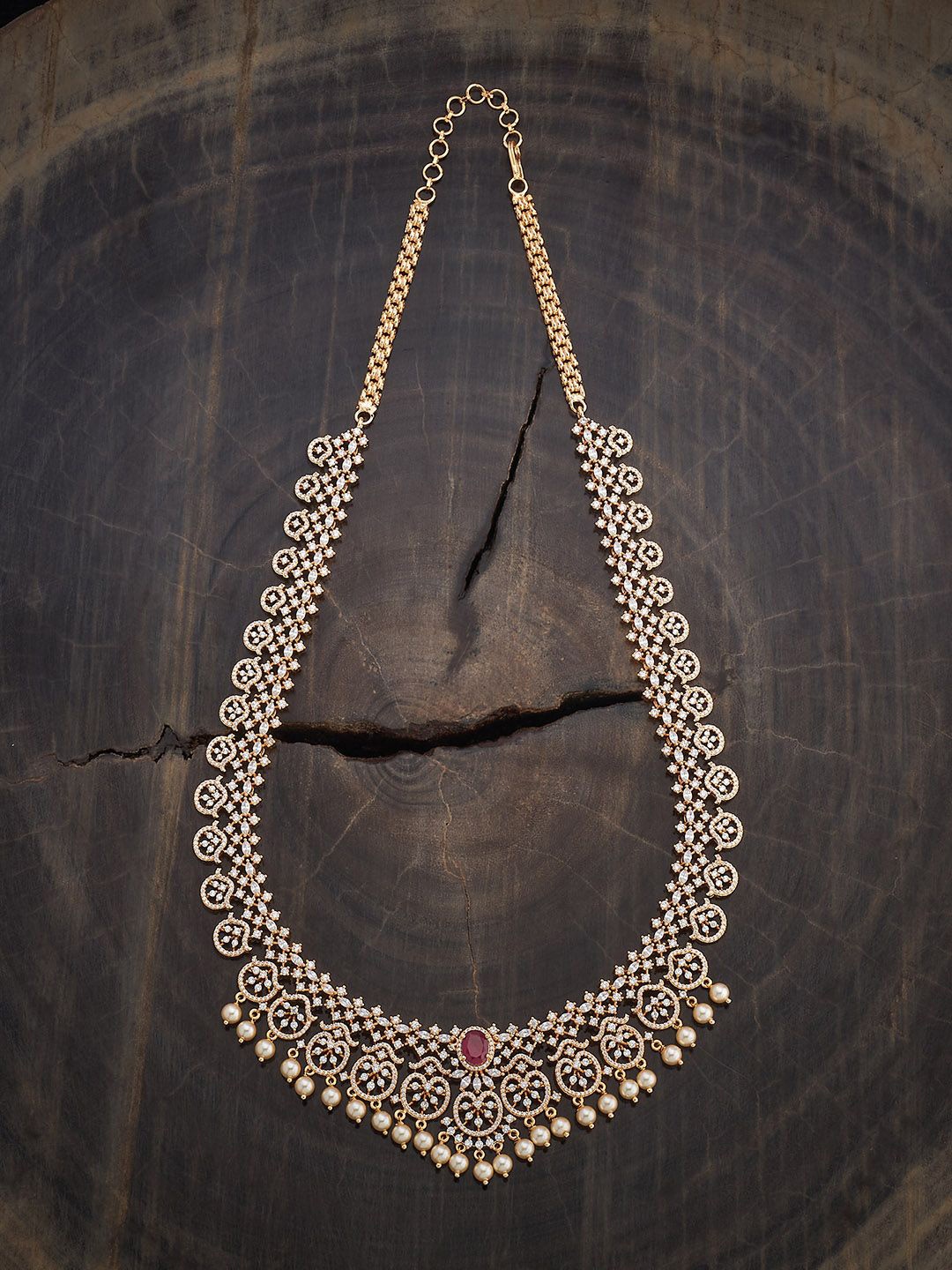 

Kushal's Fashion Jewellery Copper Ruby Gold-Plated Cubic-Zircon Necklace