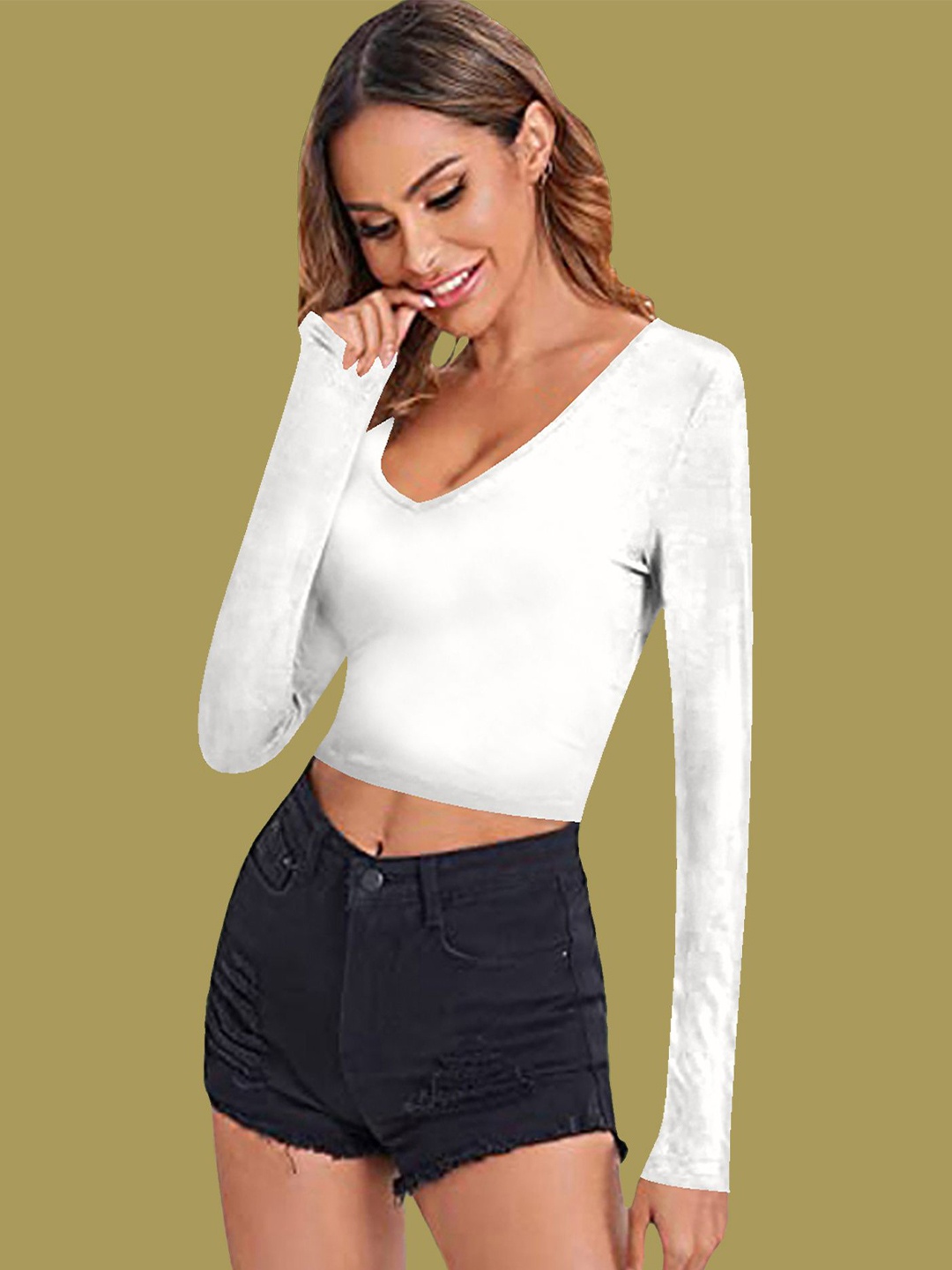 

Dream Beauty Fashion Women V-Neck Fitted Crop Top, White