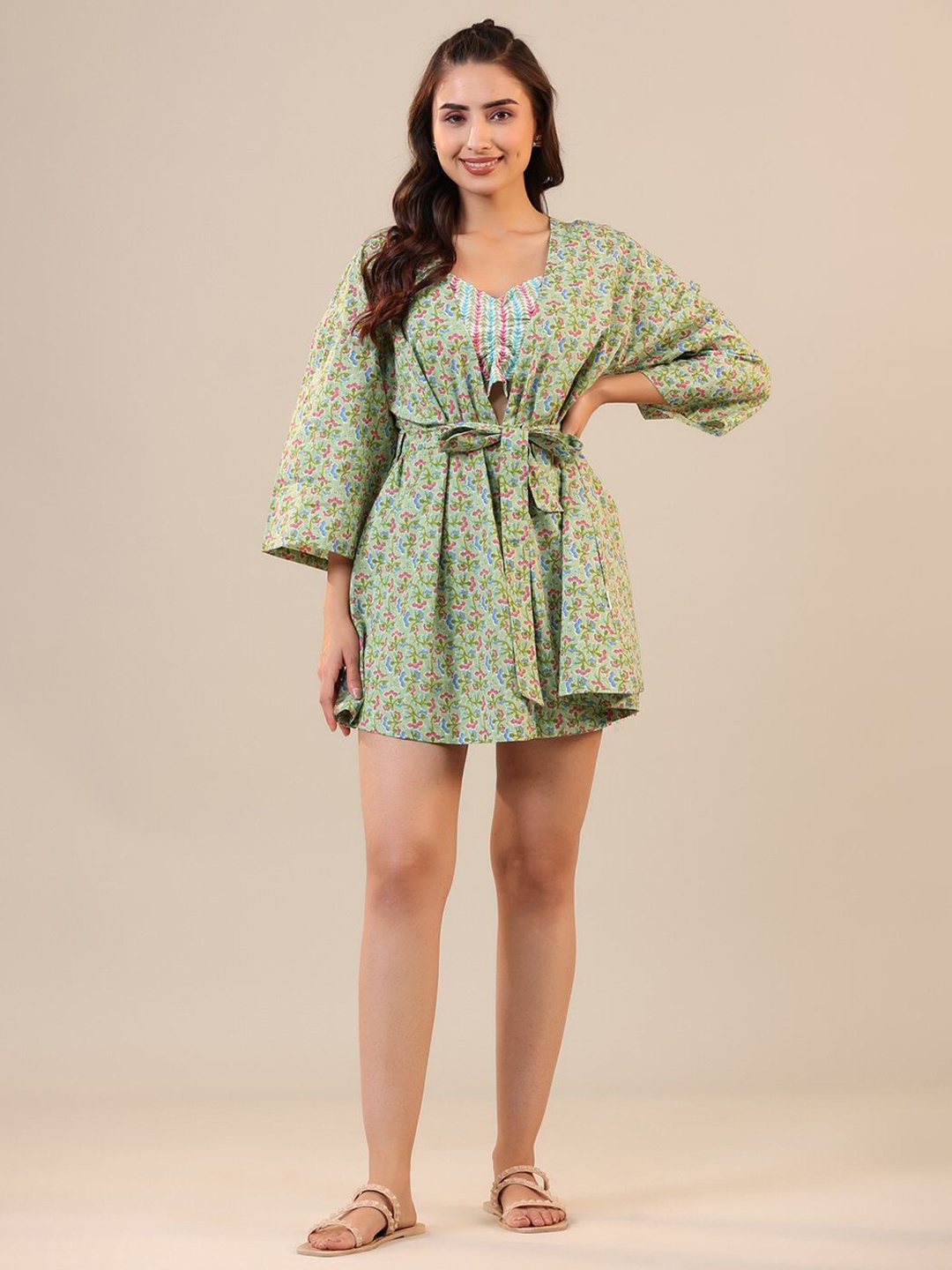 

JISORA Women Printed Night suit, Green