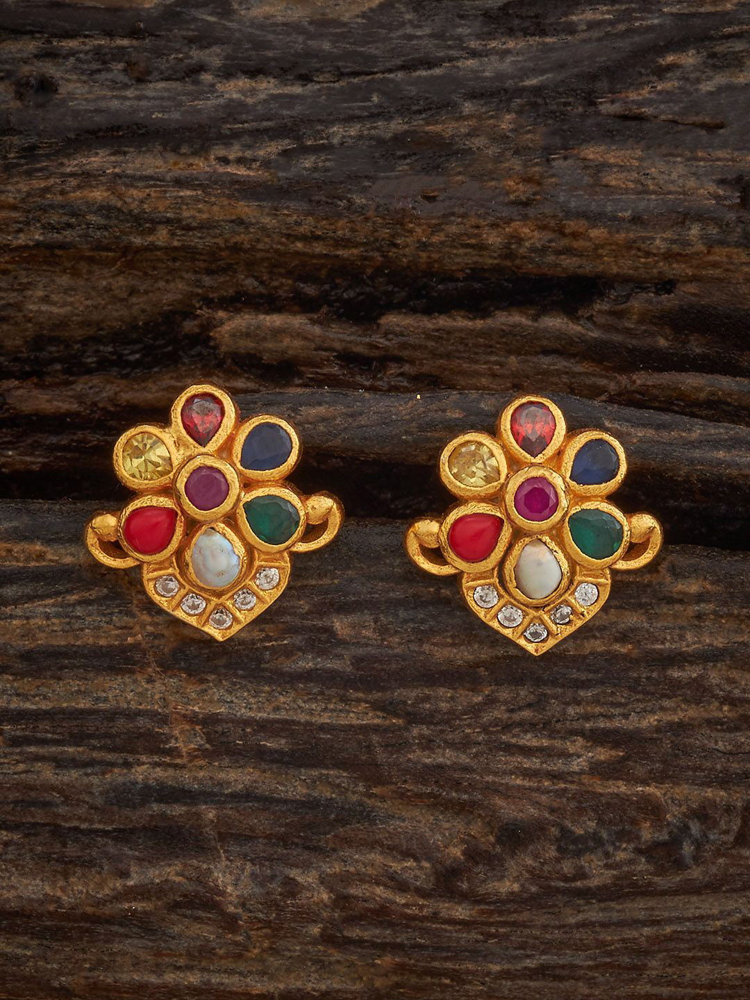 

Kushal's Fashion Jewellery 925 Sterling Silver Gold-Plated Zircon Studded Studs Earrings