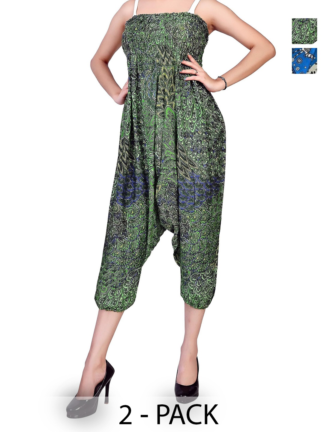 

NarNari Women Pack Of 2 Printed Harem Pants, Green