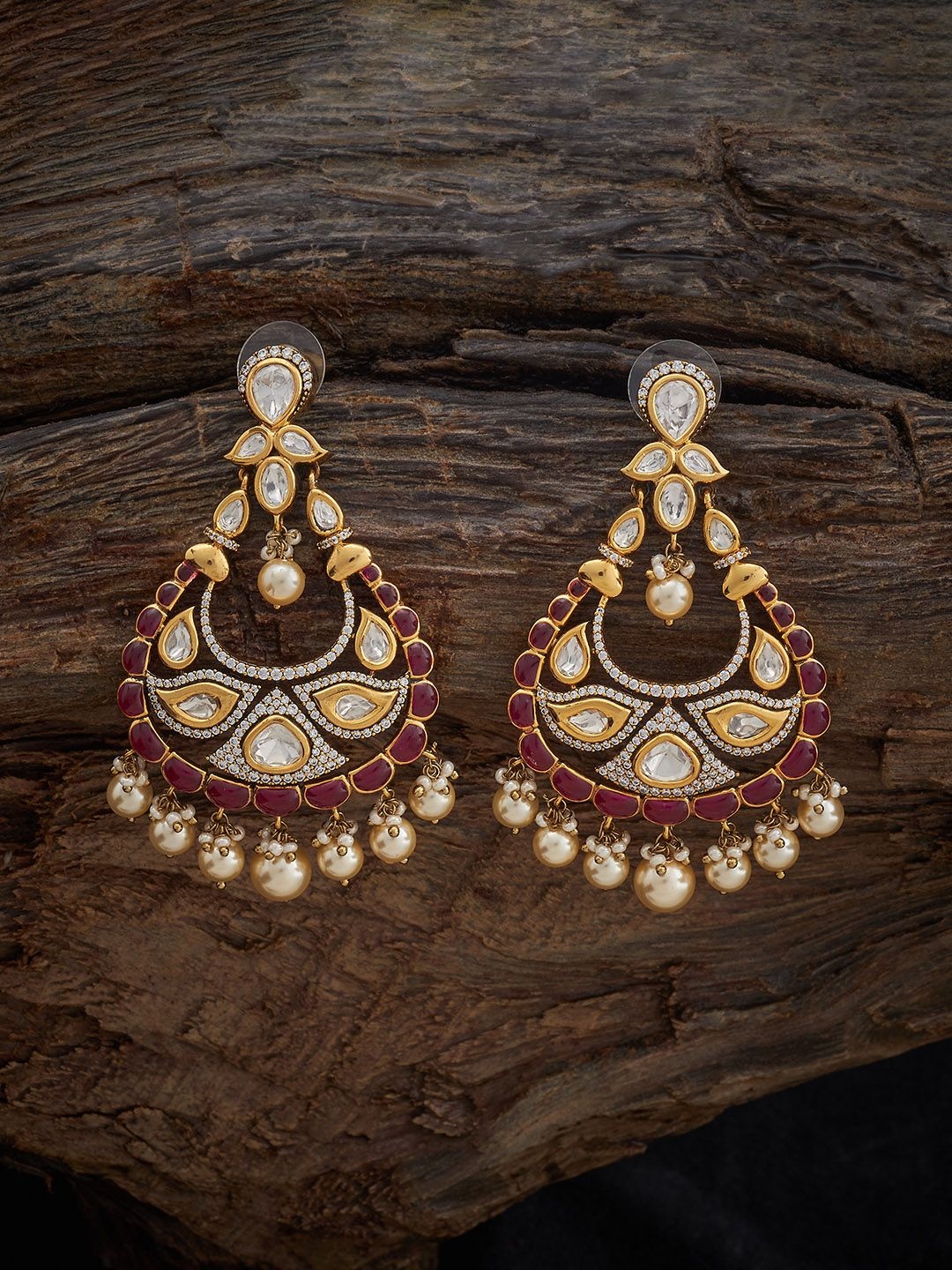 

Kushal's Fashion Jewellery Ruby Victorian-Plated Classic Kundan Drop Earrings, Gold