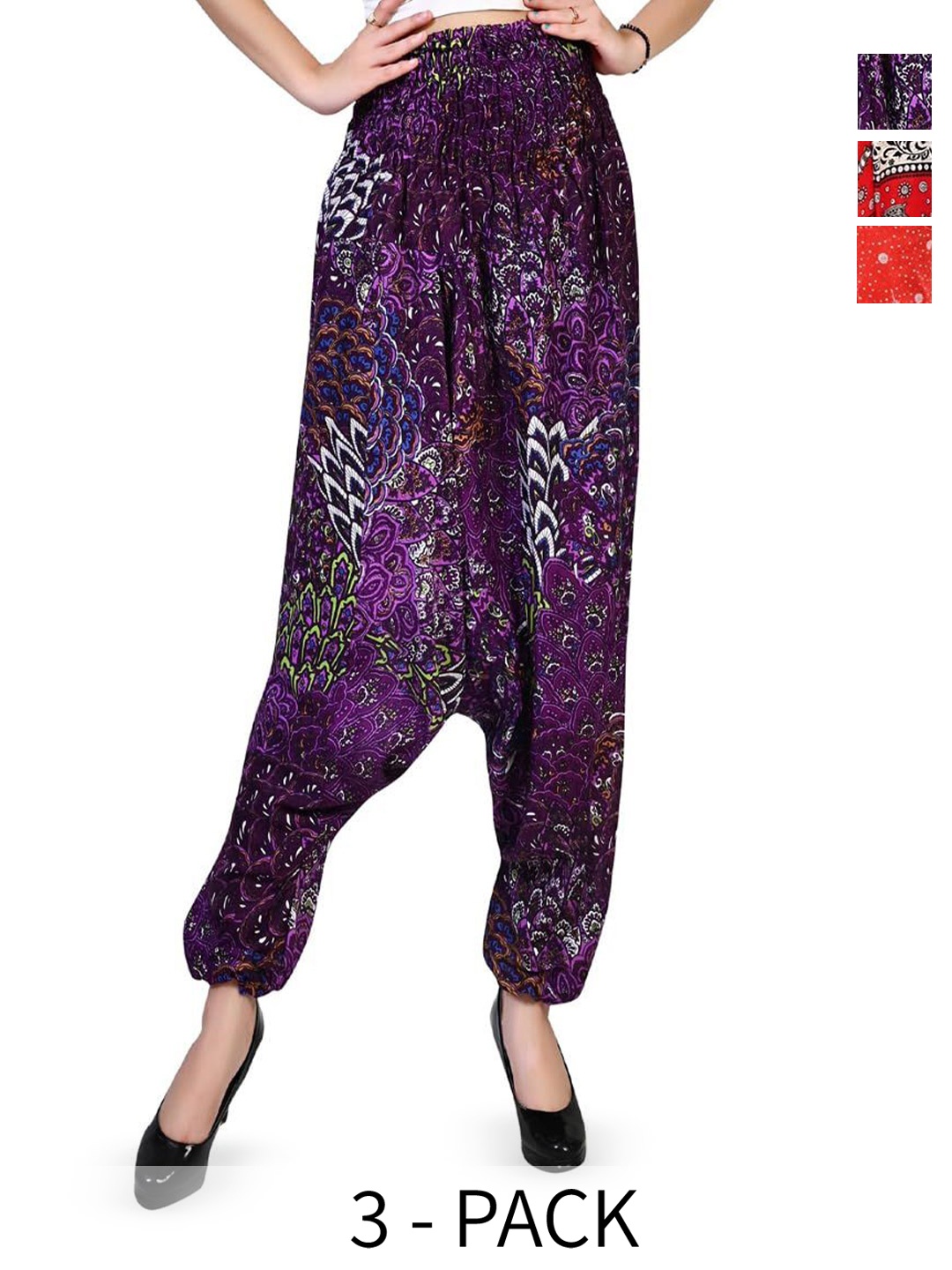 

NarNari Pack Of 3 Women Ethnic Motifs Printed Mid-Rise Harem Pants, Orange